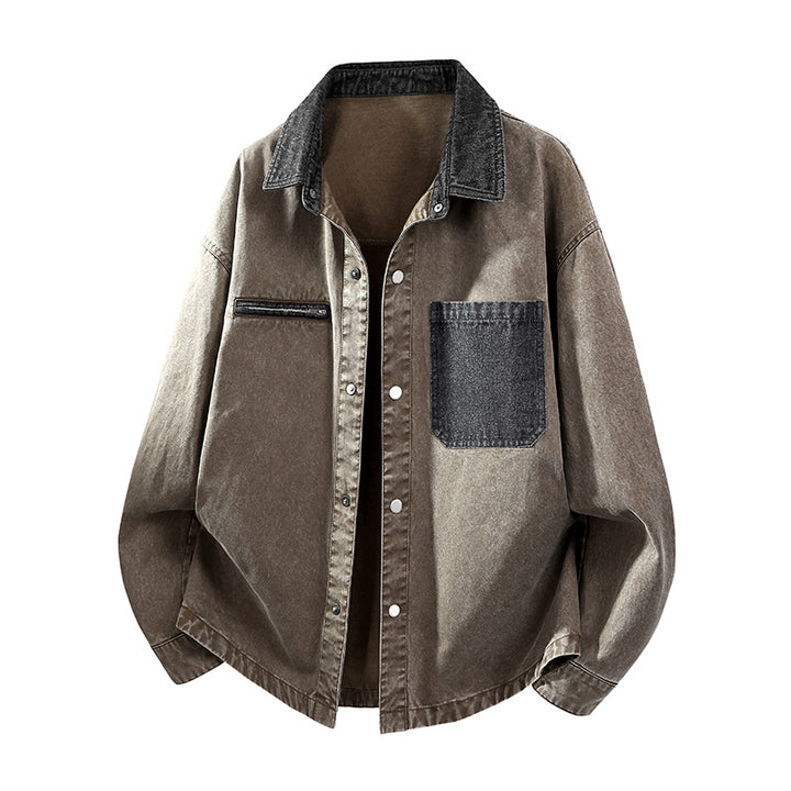 Herren Oversize Denim-Hemdjacke mit Kontrasttasche und Druckknopfleiste Echo Archiv