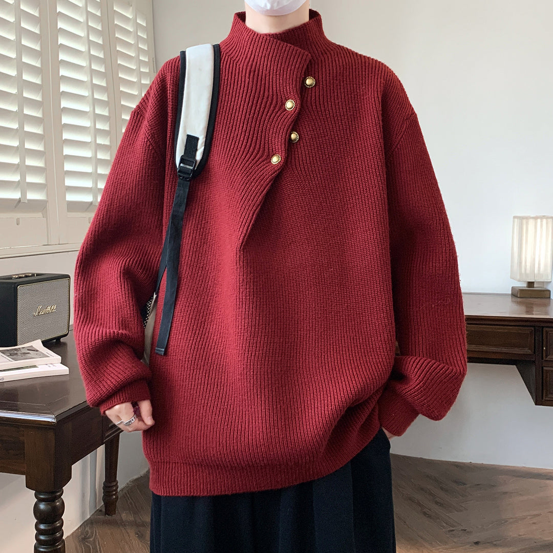 Herren Oversize-Rippenpullover mit asymmetrischem Knopfkragen Echo Archiv