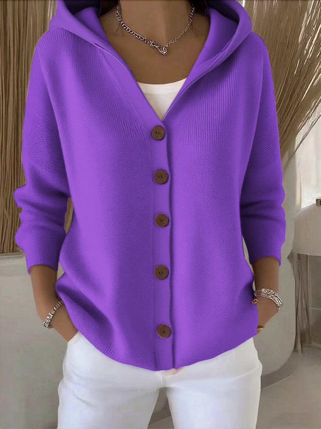 Damen nan Kapuzen-Cardigan mit Knopfleiste und lässiger Oversize-Passform Echo Archiv