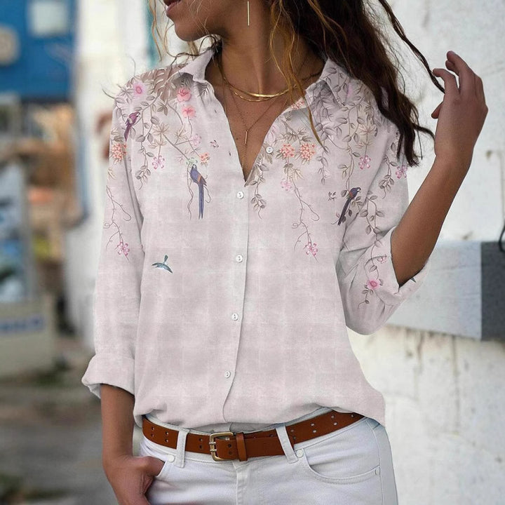 Damen nan leichte Chiffonbluse mit floralem Vogelprint, Knopfleiste und lässigem Schnitt Echo Archiv