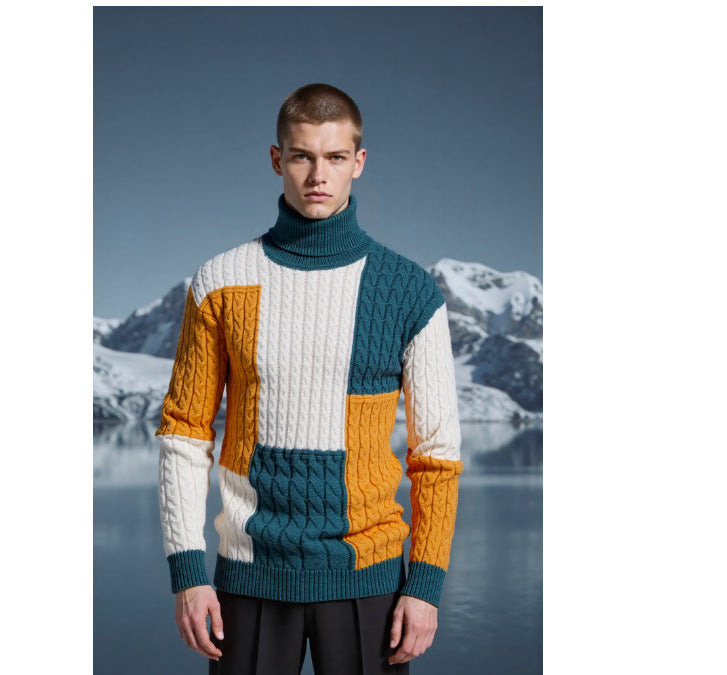 Herren modischer Strickpullover mit strukturiertem Zopfmuster und Stehkragen Echoarchiv