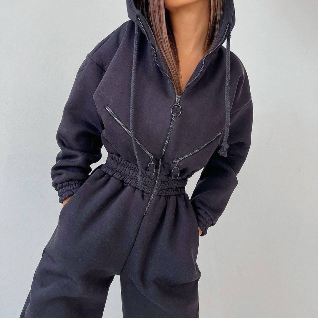 Damen nan kurzes Halbzip-Loungewear-Set mit elastischem Taillenbund und oversized Schnitt Echo Archiv