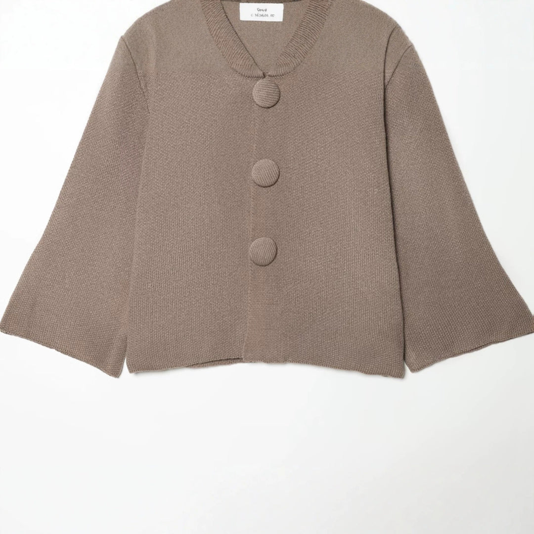 Damen Kurzgeschnittene Strickjacke mit überbreiten Ärmeln und bezogenen Knöpfen Echo Archiv