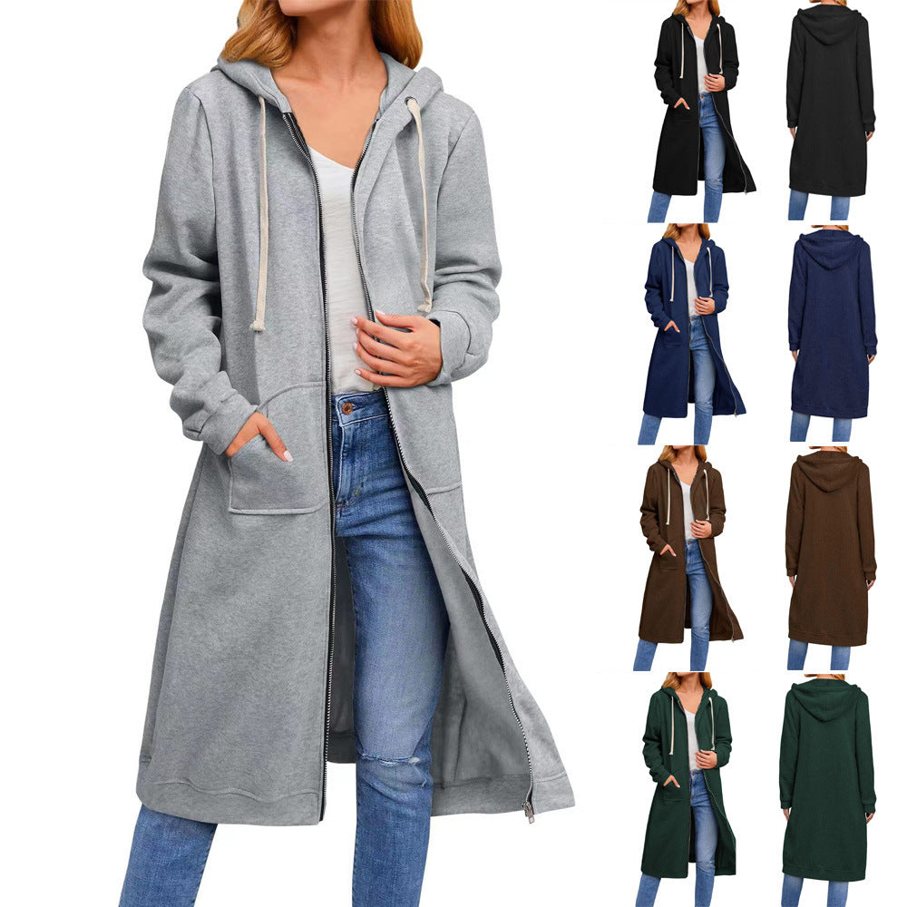 Damen Long Hoodie-Jacke aus bequemen SwEchoarchivtmaterial mit Taschen Echoarchiv
