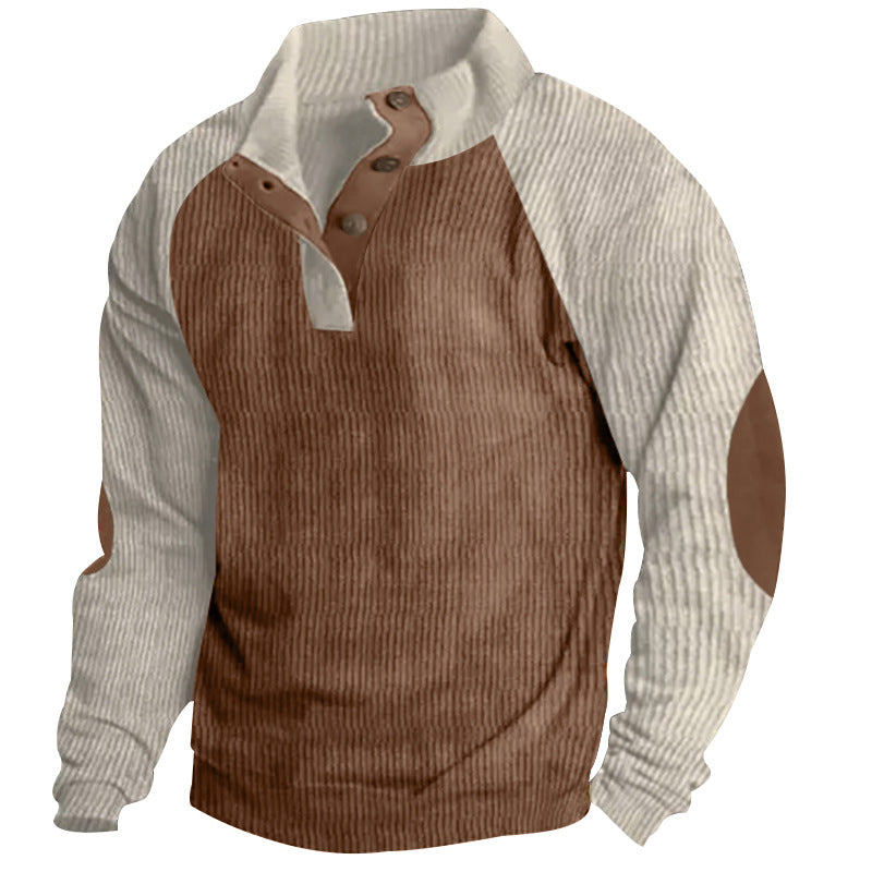 Herren nan strukturiertes Henley-Sweatshirt mit Stehkragen, Raglanärmeln und Ellbogenpatches Echo Archiv