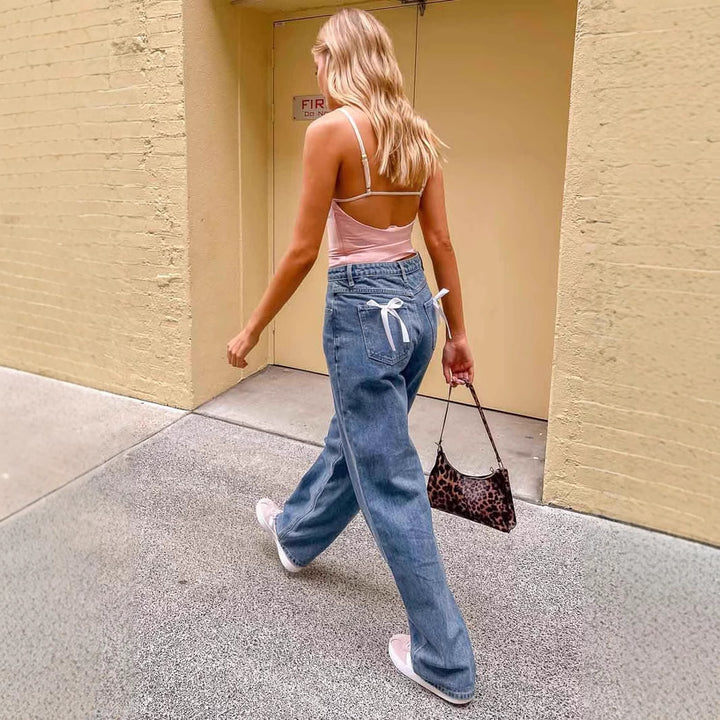 Damen Hohe Taille Jeans mit weitem Bein und klassischem Schnitt Echo Archiv