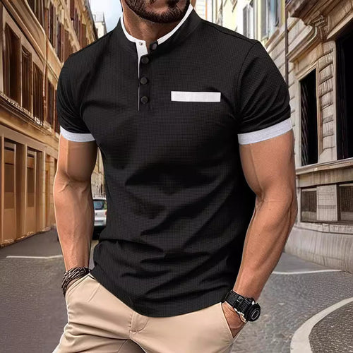 Herren modisches Poloshirt mit innovativem Stehkragen und Kontrastdetails Echoarchiv