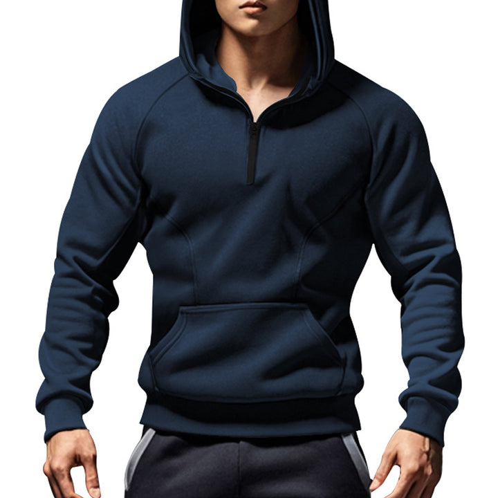 Herren sportliches Kapuzenpullover mit halbem Reißverschluss und bequemen Kängurutaschen Echoarchiv