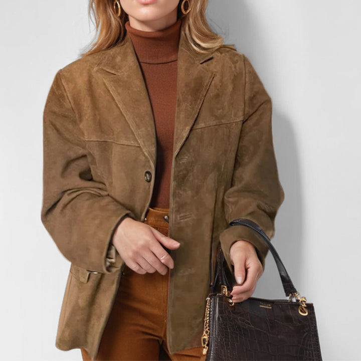 Damen nan weit geschnittene Wildlederjacke mit Reverskragen und aufgesetzten Taschen Echo Archiv