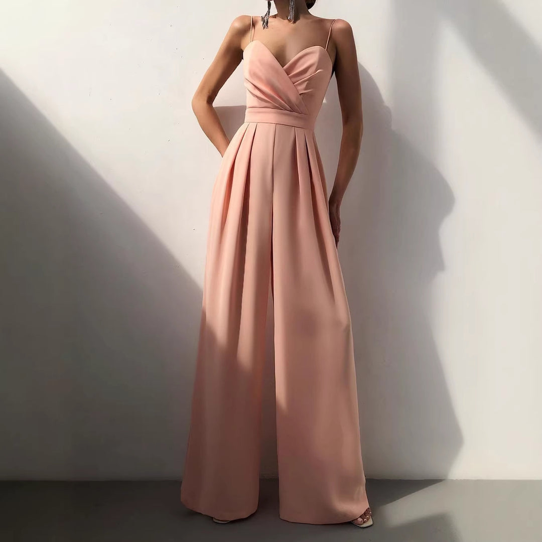 Damen eleganter Jumpsuit mit tiefem V-Ausschnitt und weiten Beinen Echo Archiv