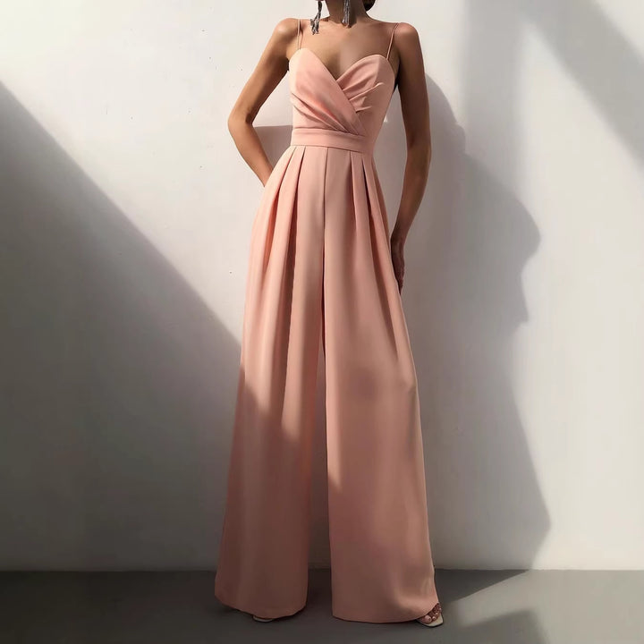 Damen eleganter Jumpsuit mit tiefem V-Ausschnitt und weiten Beinen Echo Archiv