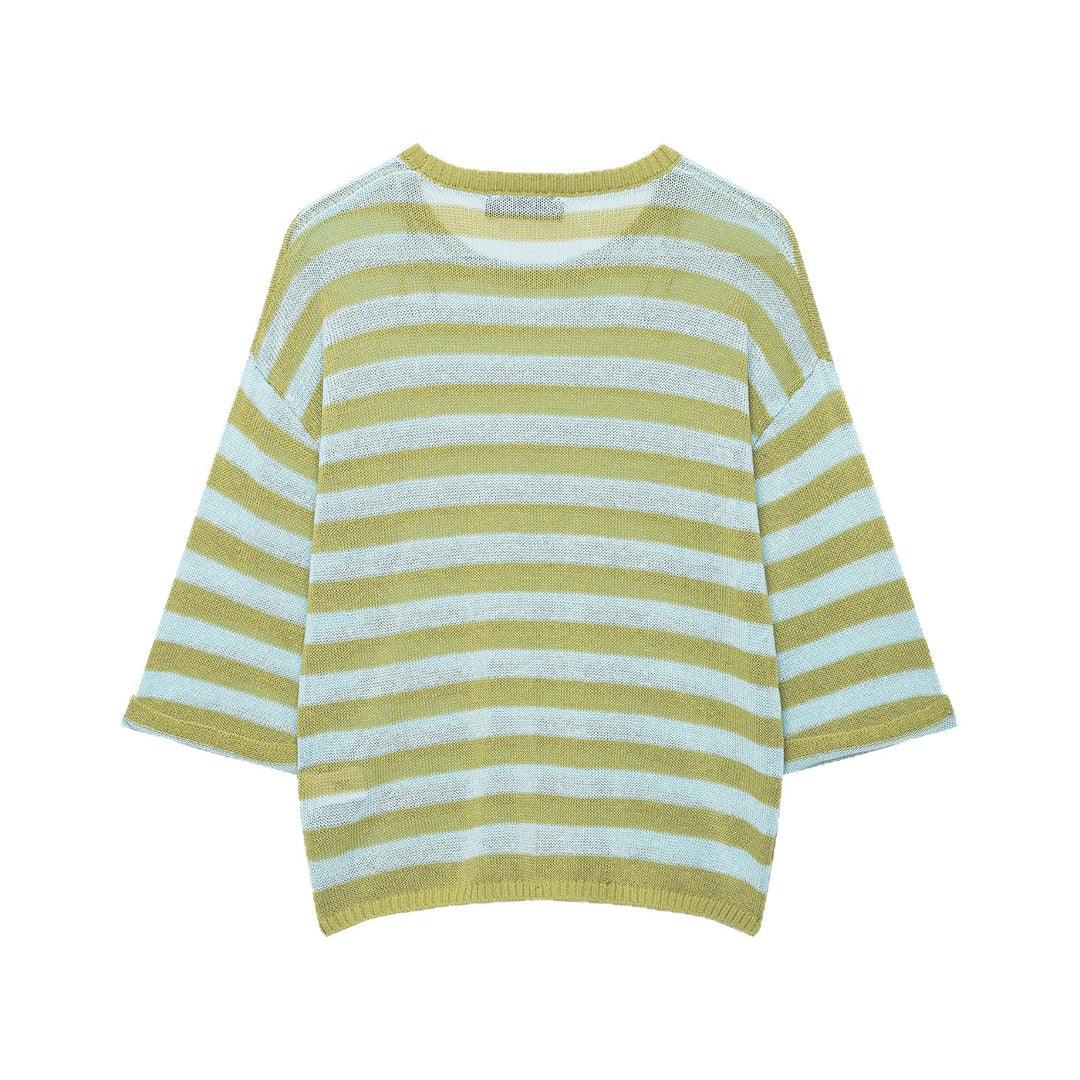 Damen Leichter gestreifter Strick-Poncho mit weitem Kurzarm und U-Boot-Ausschnitt Echoarchiv
