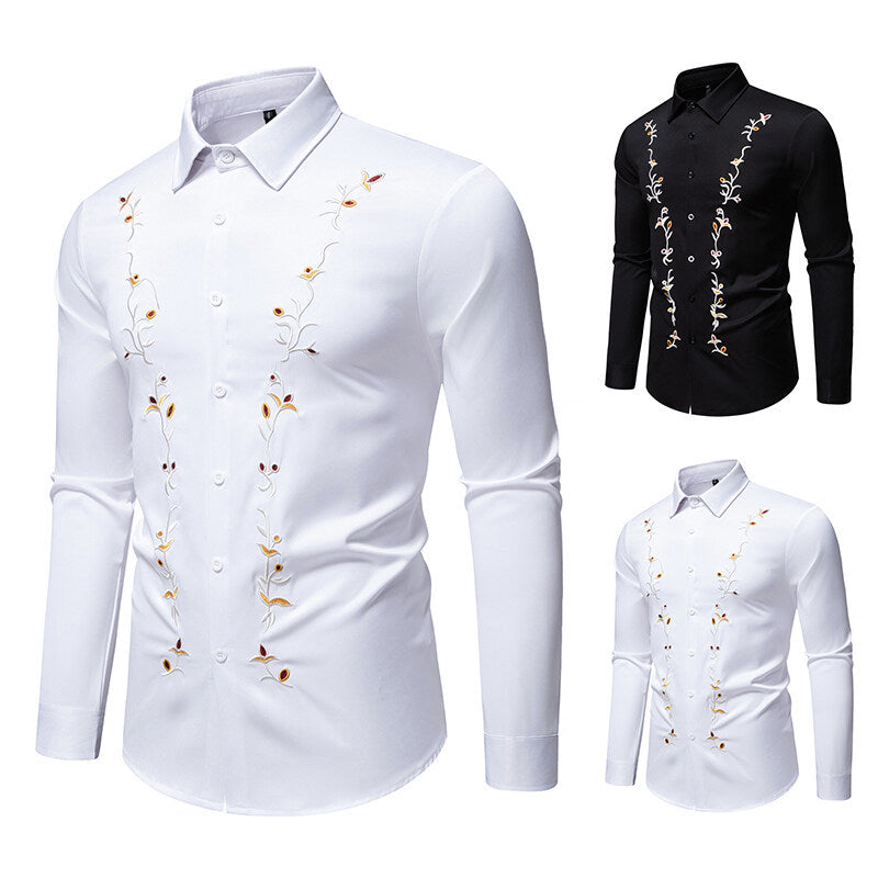 Herren Langarmhemd mit floralen Stickereien Echoarchiv