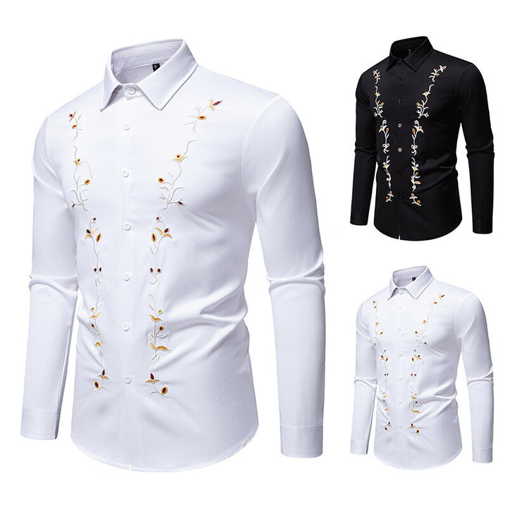Herren Langarmhemd mit floralen Stickereien Echoarchiv