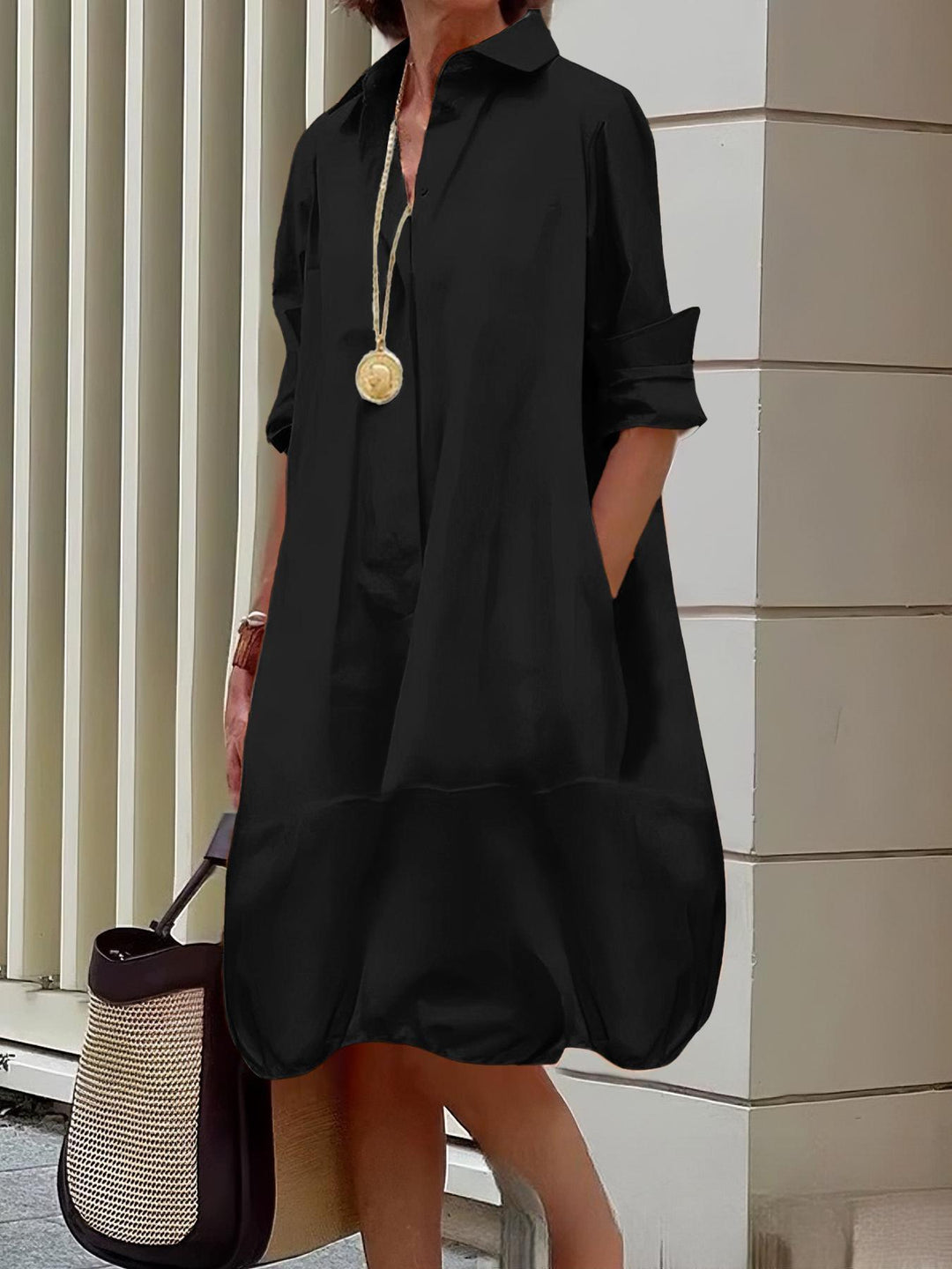 Damen Lässiges Hemdblusenkleid mit weit geschnittenem Saum Echoarchiv