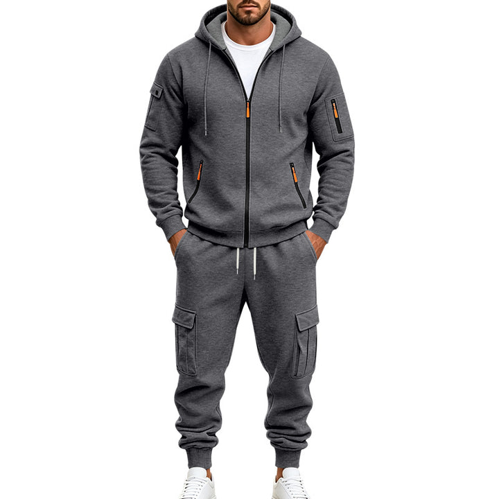 Herren Funktionales Cargo-Sweatset mit Kapuzenjacke und Mehrfachtaschen-Jogger – Cavarno