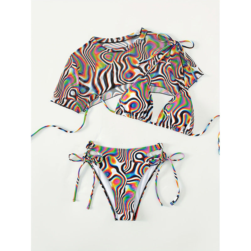 Damen Bikini-Set mit transparenter Crop-Bluse und einzigartigem Muster Echo Archiv