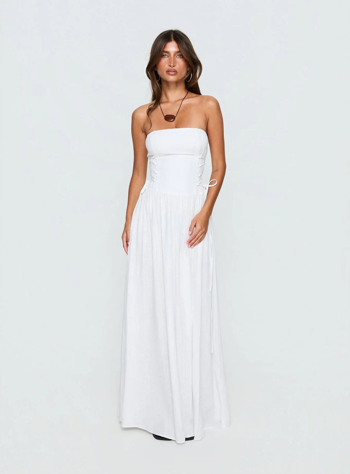 Damen Maxi-Kleid mit schulterfreiem Design und seitlichen Rüschendetails Echo Archiv