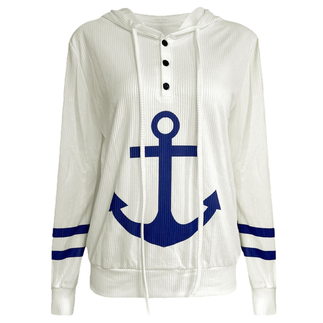 Damen Maritimes Kapuzen-Tunika-Shirt mit großem Ankerprint und Crinkle-Struktur – Orélia