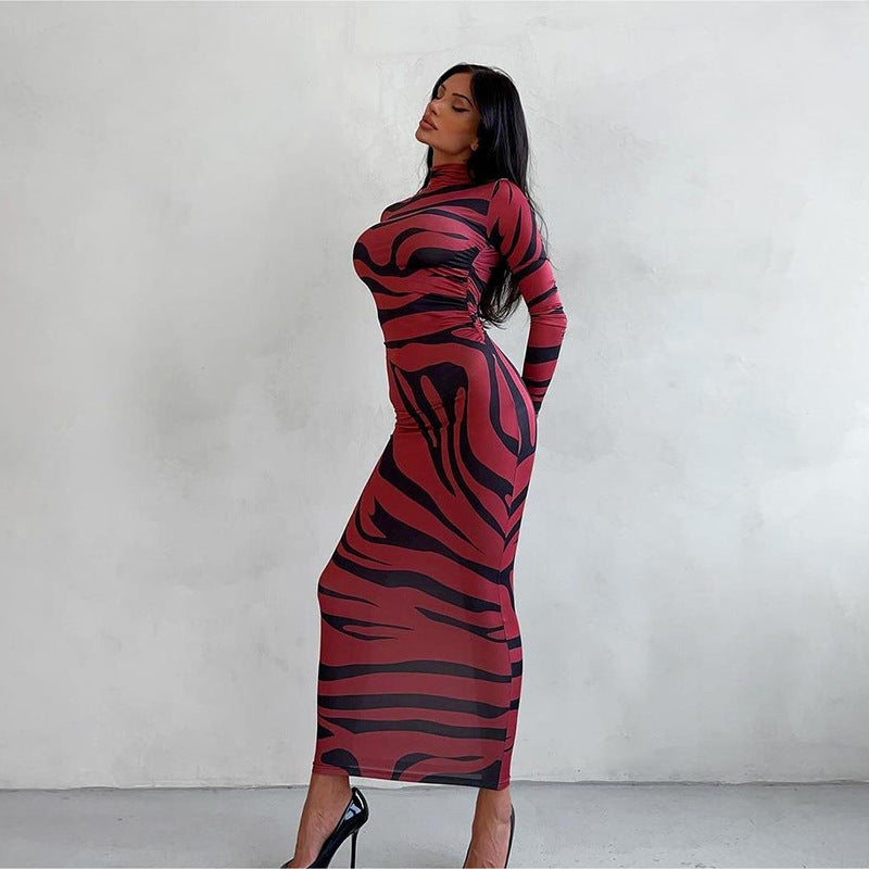 Damen Elegantes transparentes Maxikleid mit Leopardenmotiv und langem Arm Echo Archiv