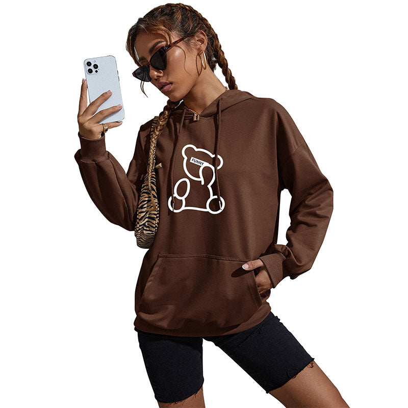 Damen Oversize-Kapuzenpullover mit Teddy-Grafik, Kängurutasche und Tunnelzug Echoarchiv