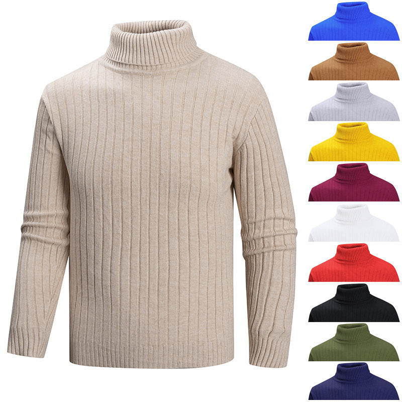 Herren eleganter Pullover mit hohem Kragen und feiner Rippenstruktur Echoarchiv