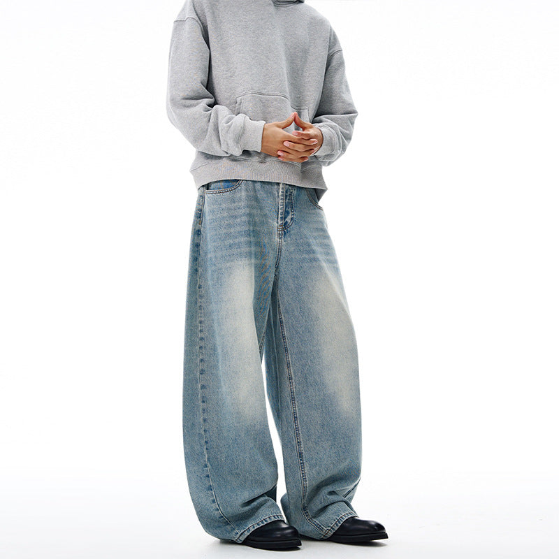 Herren Extralange Oversize-Denim-Jeans im Palazzoschnitt mit gerundetem Saum Echo Archiv