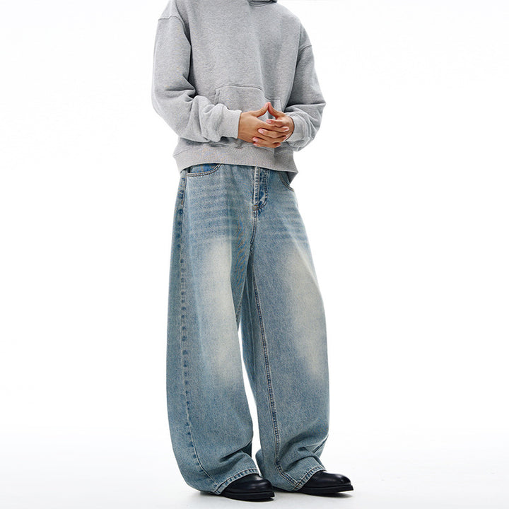 Herren Extralange Oversize-Denim-Jeans im Palazzoschnitt mit gerundetem Saum Echo Archiv
