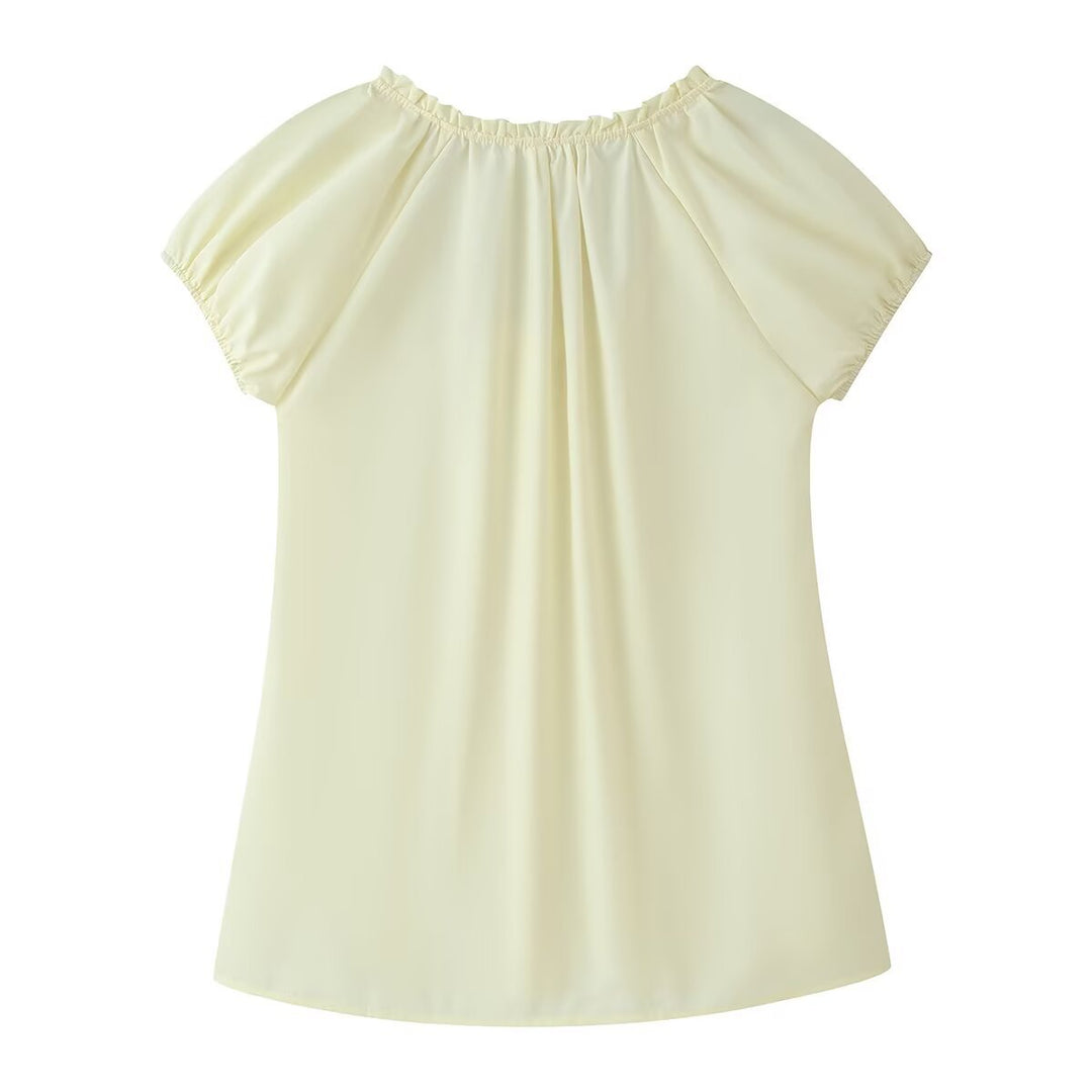 Damen Schlichte Chiffonbluse mit Rüschensaum, kurzen Ärmeln und Biesen-Front Echo Archiv