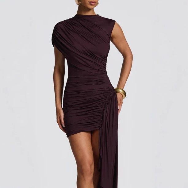 Damen figurbetontes Minikleid mit asymmetrischem Schulterdesign und Drapierung Echo Archiv