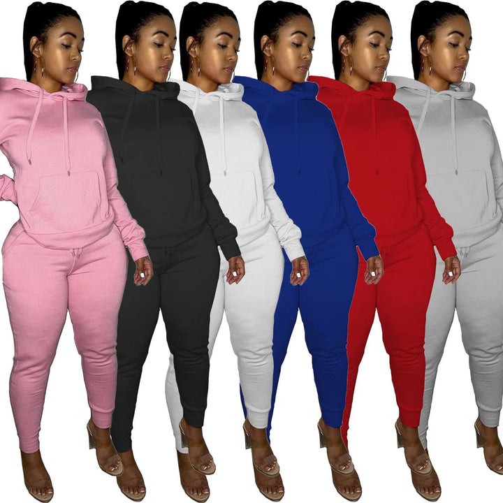 Damen tailliertes Hoodie- und Jogginghose-Set mit Kängurutasche, hohem Komfortbund und gerippten Knöchelbündchen – Auréline