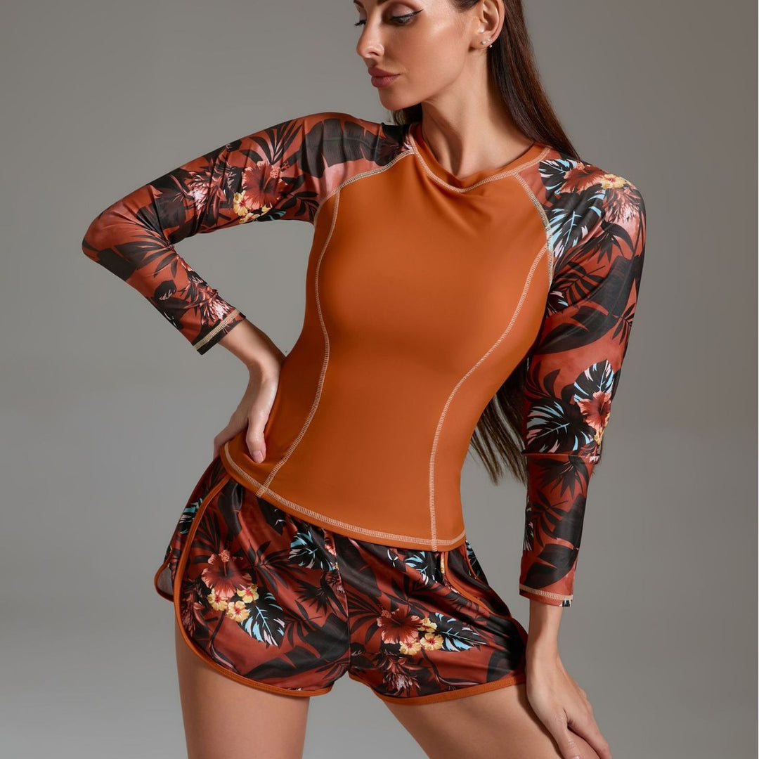 Damen Sportliches Surfanzug-Set mit floralem Design und nahtlosem Schnitt Echo Archiv