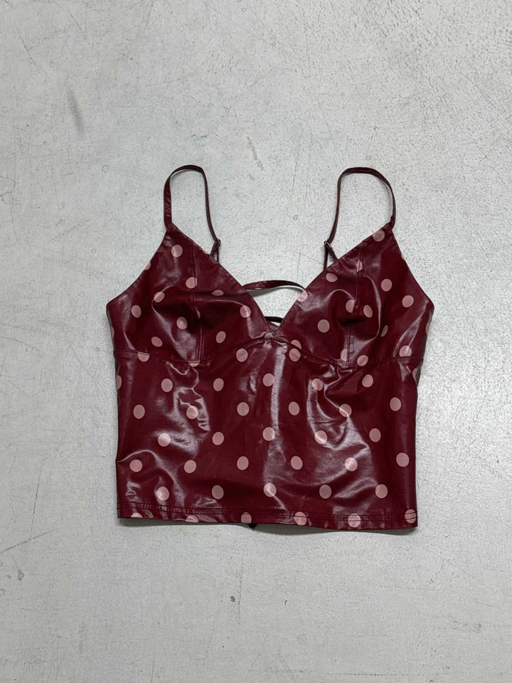 Damen Trendiges Polka Dot Oberteil aus Kunstleder Echo Archiv