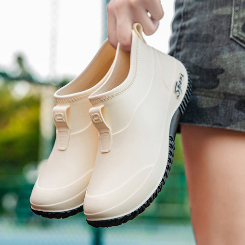 Damen Kurzschaftige wasserdichte Slip‑On Gummistiefelette mit Neoprenkragen und profiliertem Anti‑Rutsch‑Laufsohlen‑Design Echoarhiv