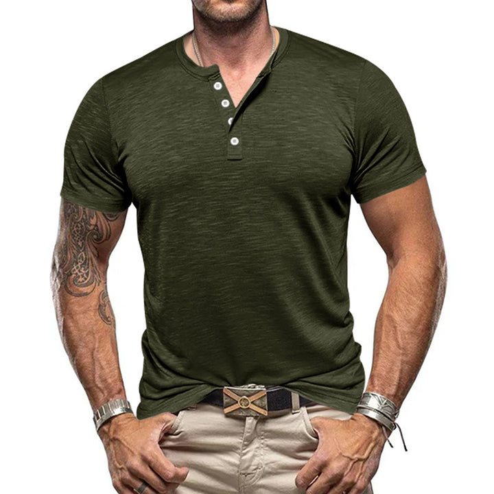 Herren Kurzarm-Henley-T-Shirt aus atmungsaktivem Baumwollmix mit modernem Schnitt Echoarchiv