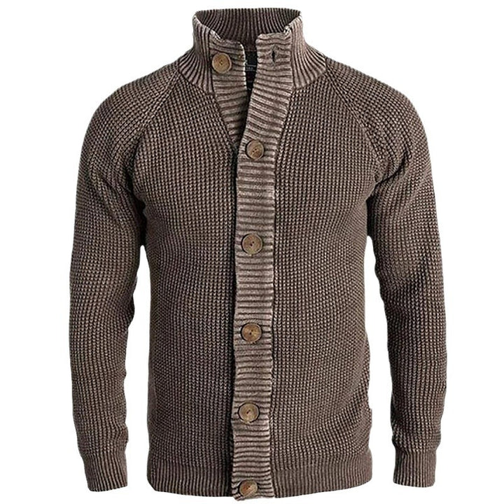 Herren Strickjacke mit modernem Waffelmuster und komfortablem Stehkragen Echoarchiv