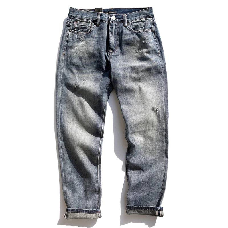 Herren Relaxed-Tapered Vintage-Jeans mit Used‑Effekt und aufgekrempeltem Saum Echoarchiv
