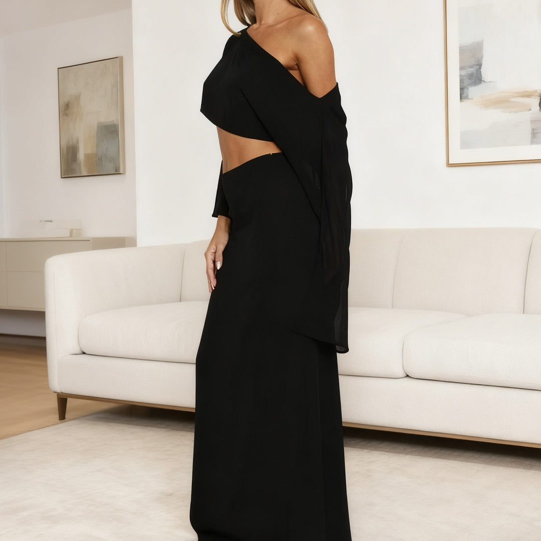Damen Elegantes Maxi-Kleid mit asymmetrischem Schnitt und langem Arm Echo Archiv