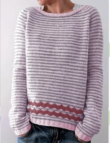 Damen nan gemusterter Norwegerstrickpullover mit weitem Rundhalsausschnitt und lässigem Oversize-Schnitt Echo Archiv