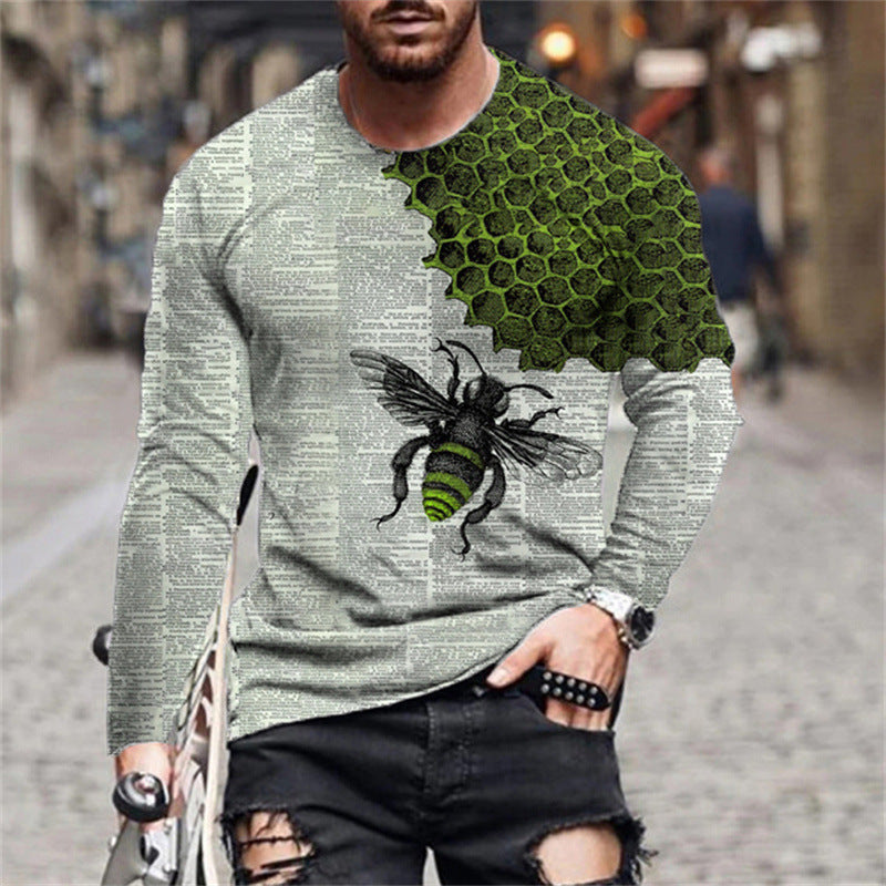 Herren Langarmshirt mit kreativem Bienen- und Honigwabenmuster Echoarchiv