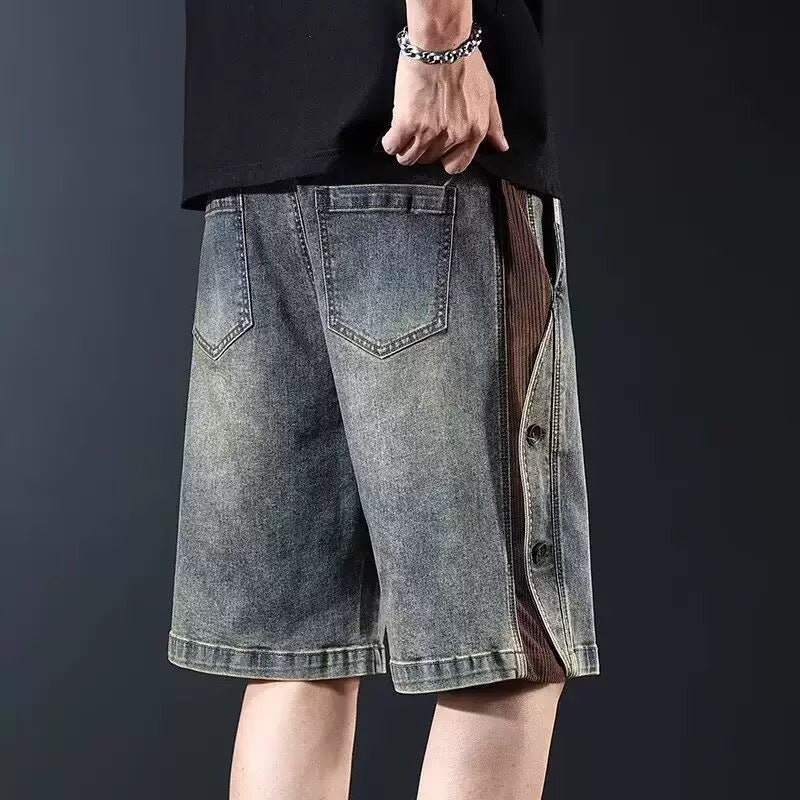 Herren lockere Denim-Shorts mit knielangem Schnitt und verstellbarem Kordelzug Echoarchiv