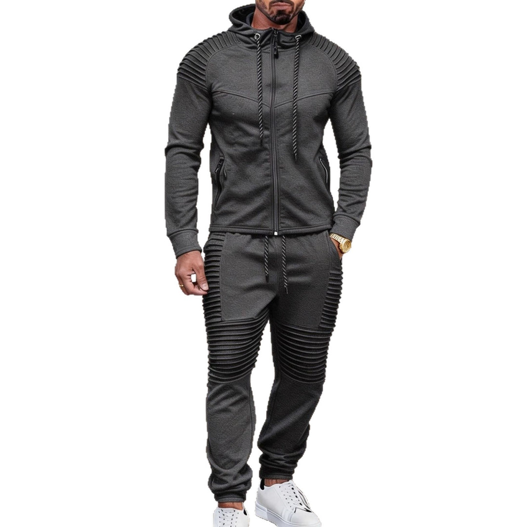 Herren sportives Kapuzen-Sweatset mit gerippten Biker-Paneelen – Cavarno