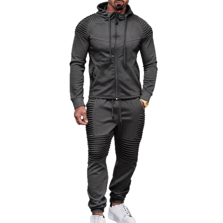 Herren sportives Kapuzen-Sweatset mit gerippten Biker-Paneelen – Cavarno