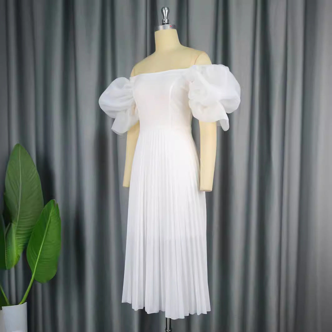 Damen elegantes Midikleid mit Puffärmeln und plissiertem Rock Echo Archiv