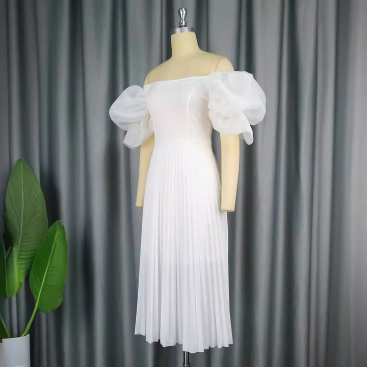 Damen elegantes Midikleid mit Puffärmeln und plissiertem Rock Echo Archiv