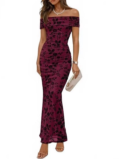 Damen elegantes Off-Shoulder Maxikleid mit floralem Muster und elastischem Einsatz Echo Archiv