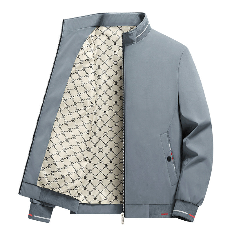 Men's patterned-lined funnel-collar zip-up casual jacket – Taviero