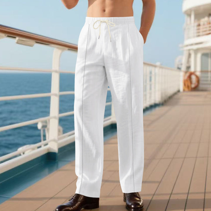 Herren elegante Leinenhose mit elastischem Bund und seitlichen Taschen Echoarchiv