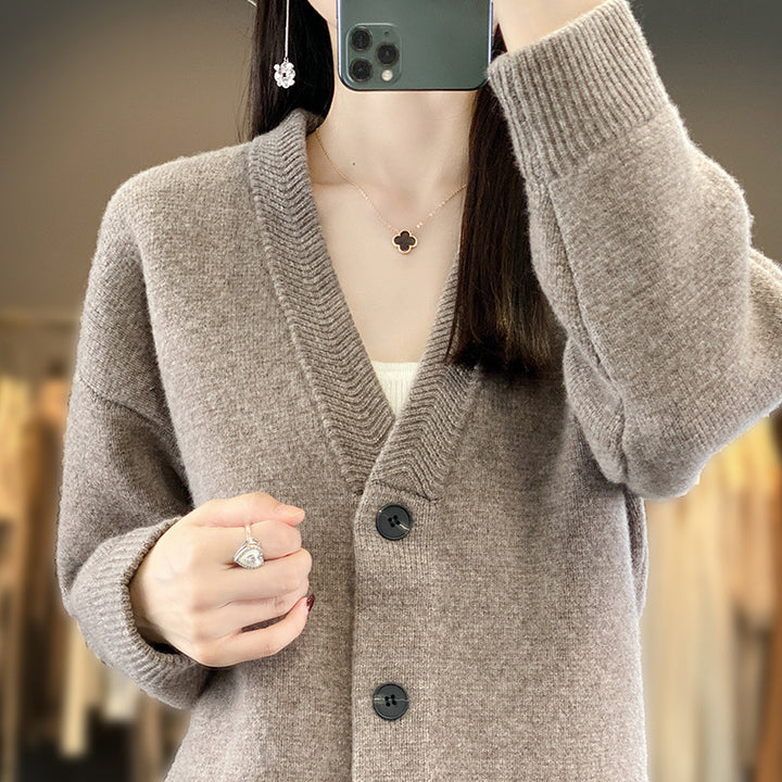 Damen Weicher Boxy-Longcardigan mit tiefem V-Ausschnitt und feiner Rippkante Echoarchiv