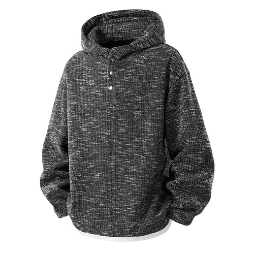 Herren Oversize Strick-Kapuzenpullover mit Druckknopf-Leiste und melierter Struktur Echo Archiv